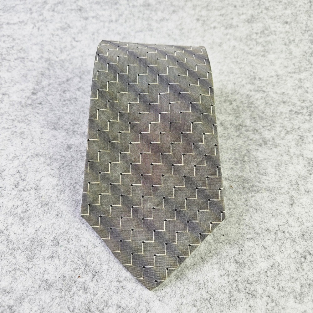 Daniel Craig Italian Silk Tie Mens Grey Silver Geometric Zigzag Pattern Classic